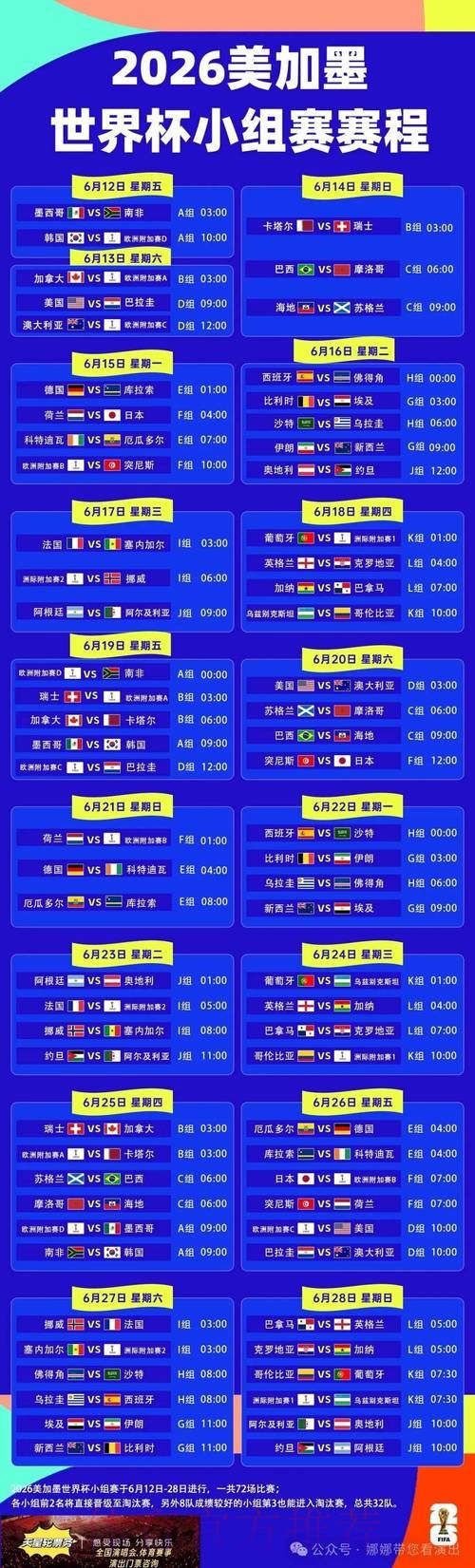 2026世界杯每日赛程完整版比赛时间表实时查看 2026世界杯每日赛程完整版比赛时间表实时查看